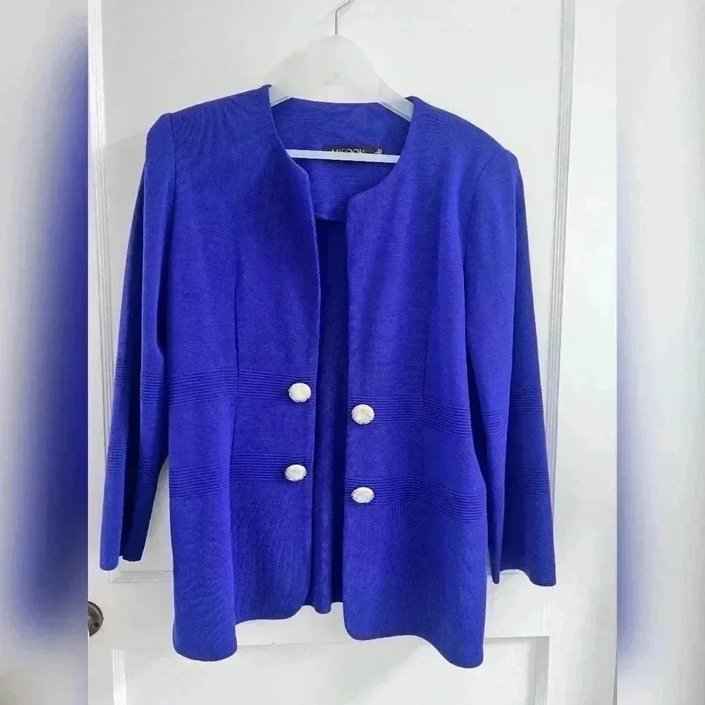Misook Blue Open Blazer Button-Front Textured Kni… - image 1